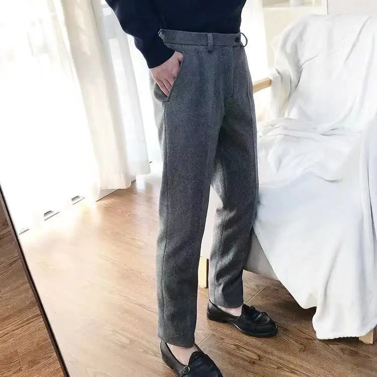 Trousers for Men Gray Herringbone Men's Trousers Retro Autumn Wool Tweed Pants Men's Clothing Plus Size for Gentleman Trousers