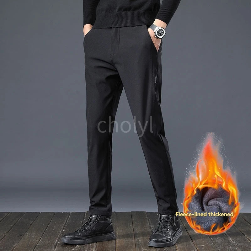 Men's Fleece-Lined Casual Trousers New Winter Collection Thickened Warm Business Pants Slims Your Silhouette Straight-Leg Trouse