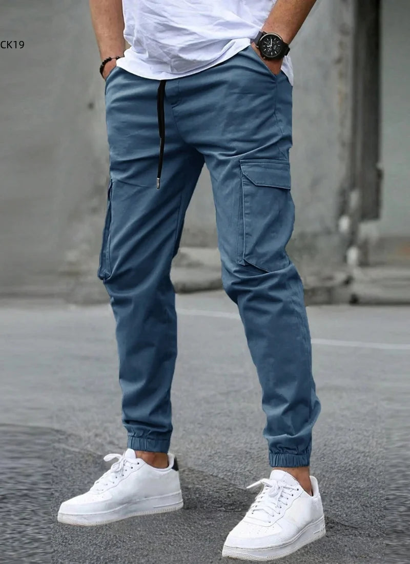Men's Cargo Pants Sweatpants Outdoor Bunched Long Trousers Casual Autumn Multi-Pocket Durable Workwear Male Trousers