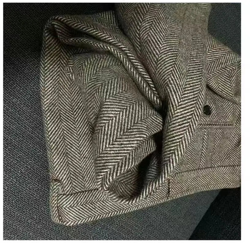 Trousers for Men Gray Herringbone Men's Trousers Retro Autumn Wool Tweed Pants Men's Clothing Plus Size for Gentleman Trousers