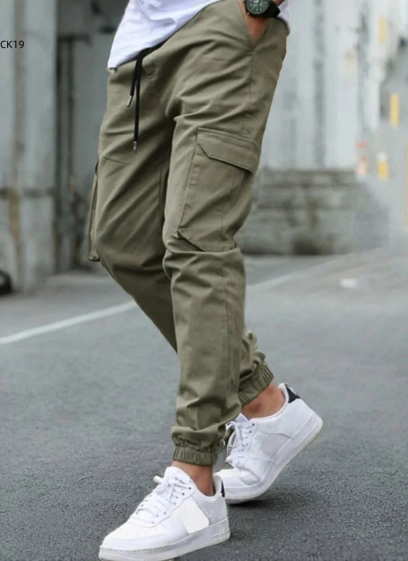 Men's Cargo Pants Sweatpants Outdoor Bunched Long Trousers Casual Autumn Multi-Pocket Durable Workwear Male Trousers
