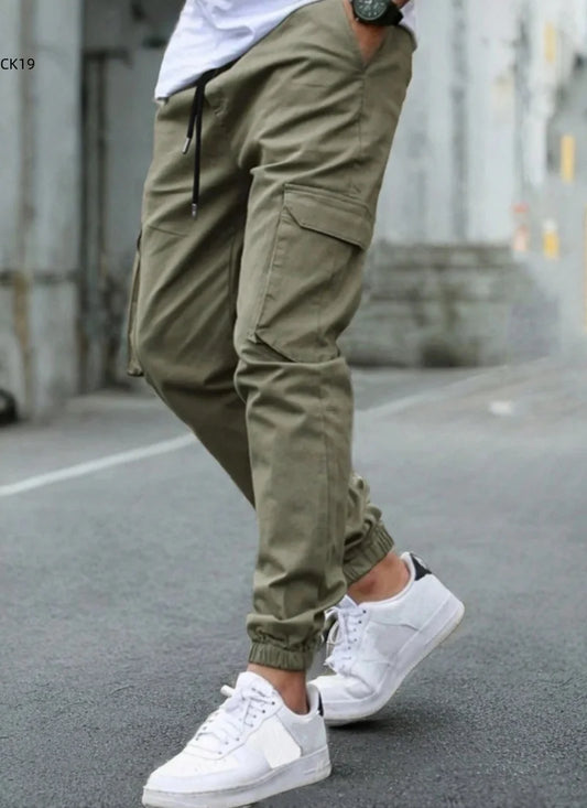 Men's Cargo Pants Sweatpants Outdoor Bunched Long Trousers Casual Autumn Multi-Pocket Durable Workwear Male Trousers