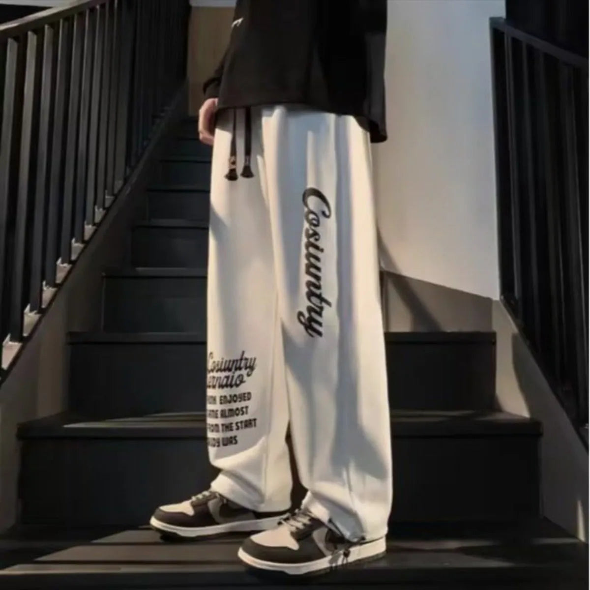 Men's Trousers Summer Fashion Casual Drawstring Printing Pants Solid Color Breathable  Straight Drawstring Pants Streetwear Men