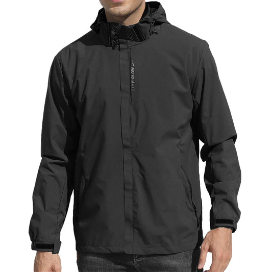 Men's Casual Punching Jacket Windbreaker Hooded Zipper Slim Fit Jacket Coat Outdoor Climbing Hiking Waterproof Fashion Clothing