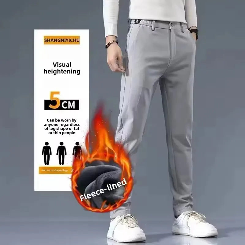 Men's Fleece-Lined Casual Trousers New Winter Collection Thickened Warm Business Pants Slims Your Silhouette Straight-Leg Trouse