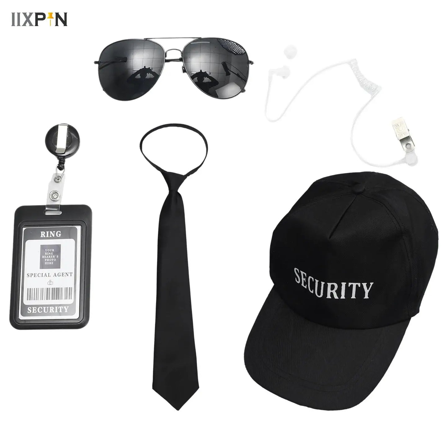 Agent Accessories Set Tie Earplugs Work Brand Glasses Hat Secret Security Service Costume for Teens Adults Cosplay Game Party