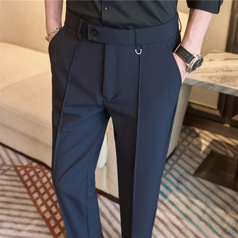 Men's business casual trousers, daily formal work pants, 2024 new high quality, plain color versatile ankle-length trousers.