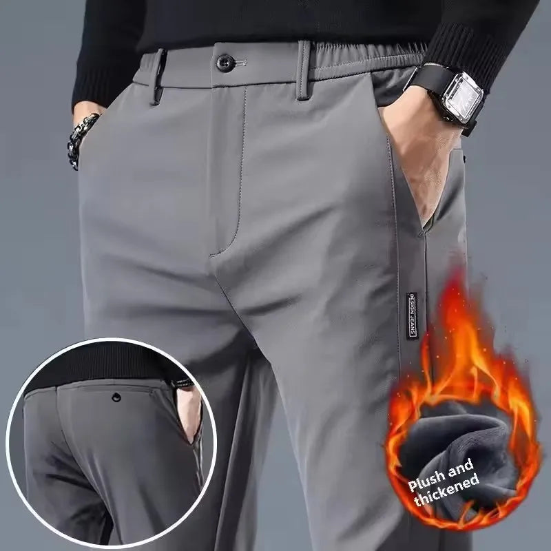 Men's Fleece-Lined Casual Trousers New Winter Collection Thickened Warm Business Pants Slims Your Silhouette Straight-Leg Trouse
