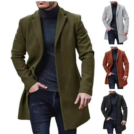 New Men's Coat Woolen Overcoat  Windbreaker Solid Color Trench Autumn and Winter Outerwear Cardigan Jaqueta Masculina