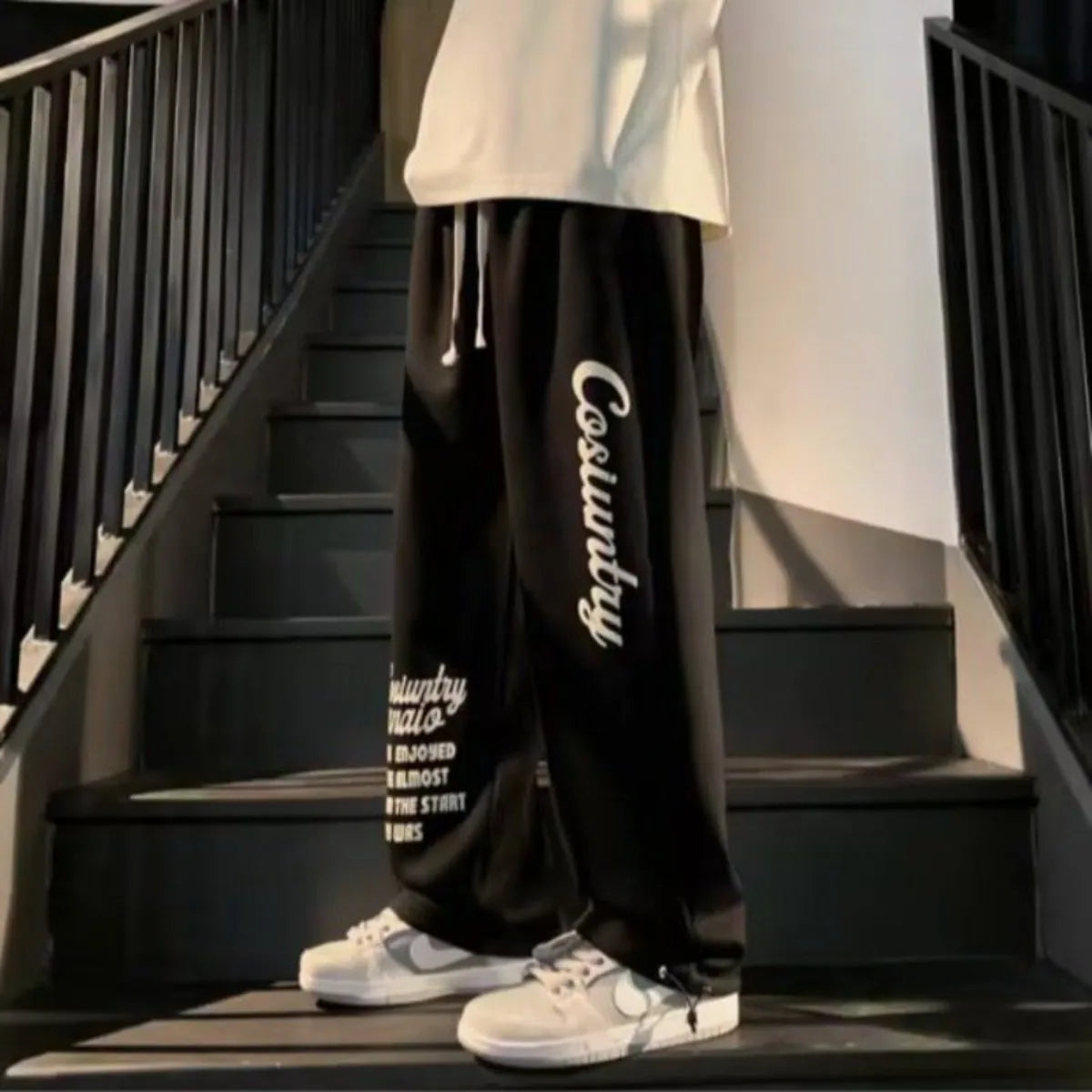 Men's Trousers Summer Fashion Casual Drawstring Printing Pants Solid Color Breathable  Straight Drawstring Pants Streetwear Men