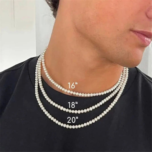 Pearl Necklace Men Simple Handmade Strand Bead Necklace 2026 New Trendy Men Jewelry for Women Girls Wedding Banquet Necklaces