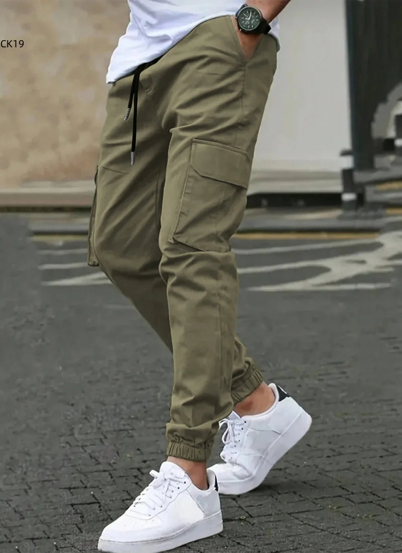 Men's Cargo Pants Sweatpants Outdoor Bunched Long Trousers Casual Autumn Multi-Pocket Durable Workwear Male Trousers