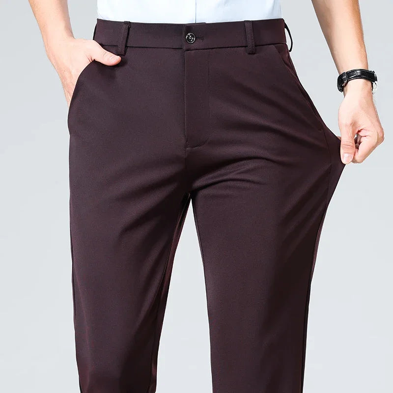 Spring Summer Thin Trousers Men Formal Dress Suit Pants Work Pants Quality Business Casual Pants Black Wine Red Long Pants