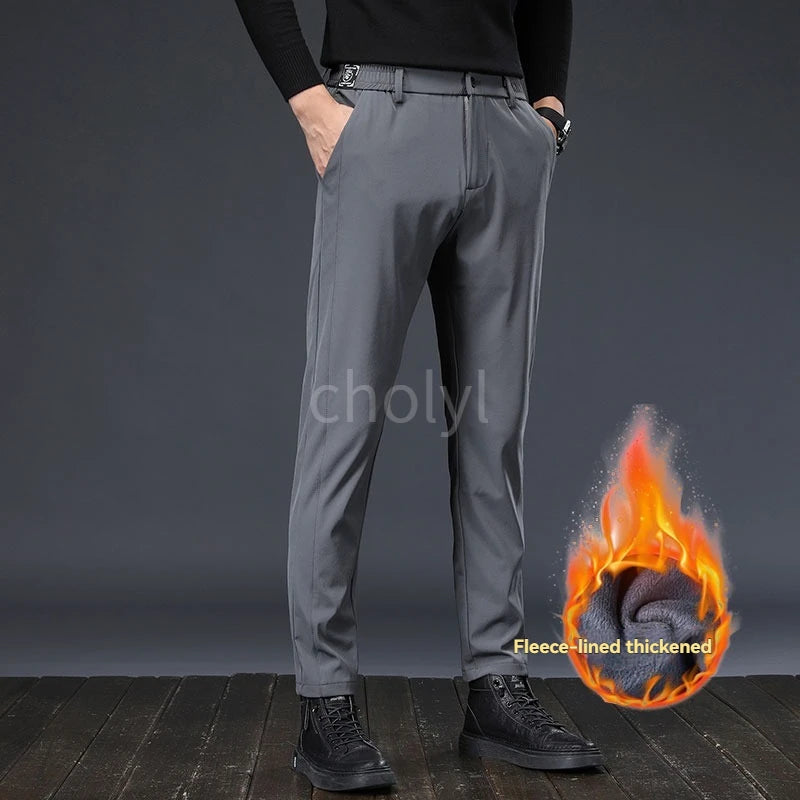 Men's Fleece-Lined Casual Trousers New Winter Collection Thickened Warm Business Pants Slims Your Silhouette Straight-Leg Trouse