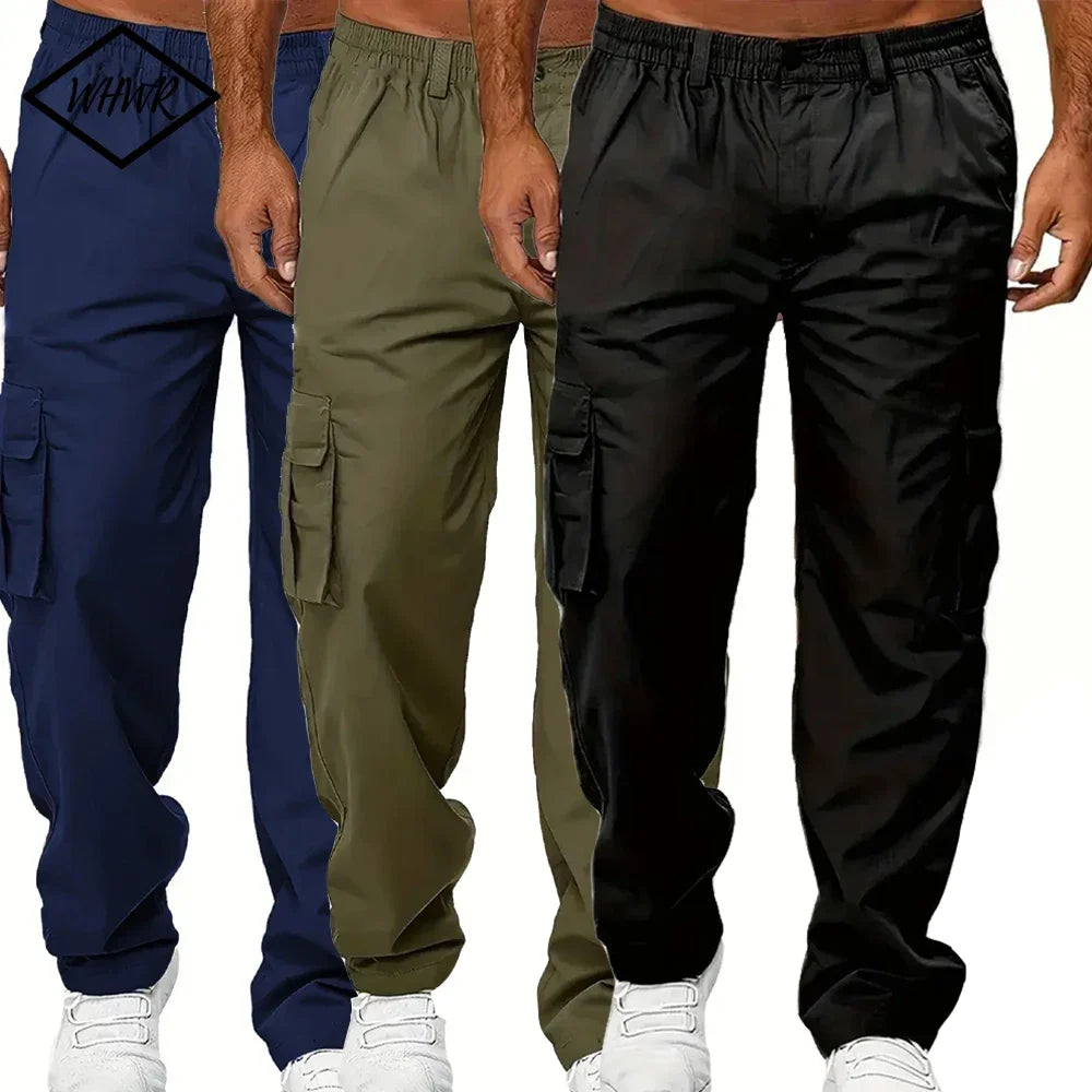 Men's Cargo Trousers Casual Multi-pocket Loose Straight Trousers Stretch-waist Spring Autumn Street Outdoor Sports Fitness Pants