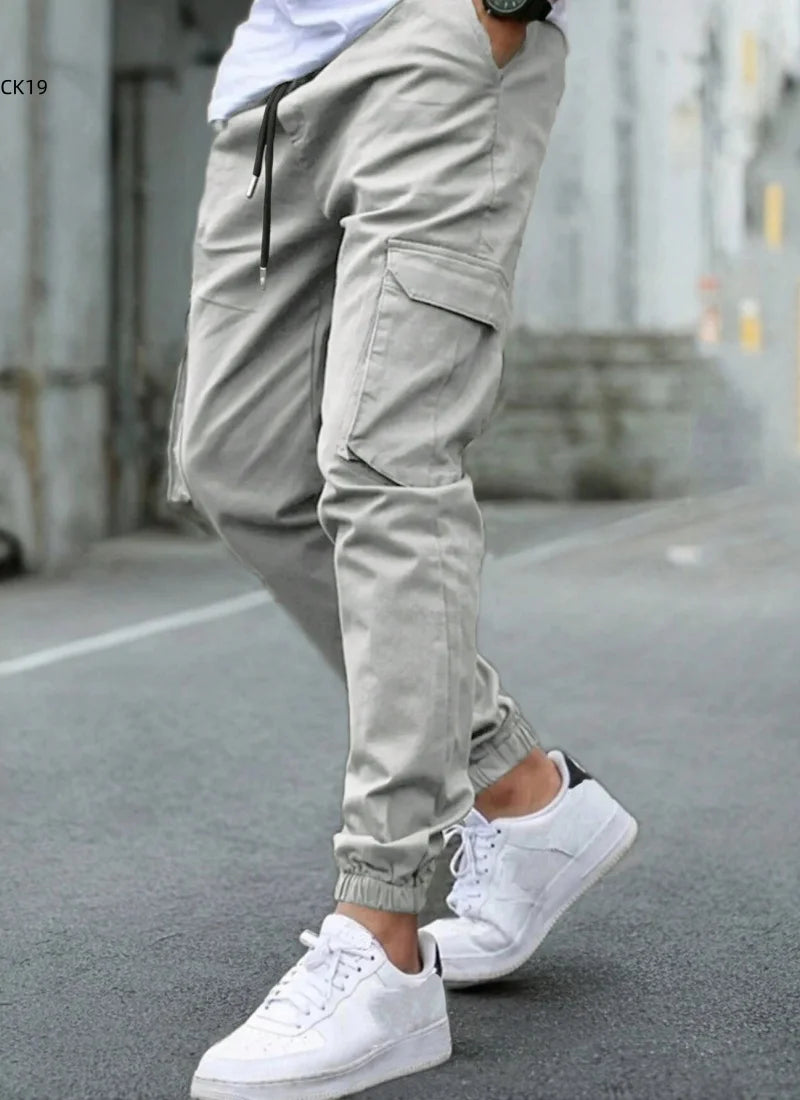 Men's Cargo Pants Sweatpants Outdoor Bunched Long Trousers Casual Autumn Multi-Pocket Durable Workwear Male Trousers