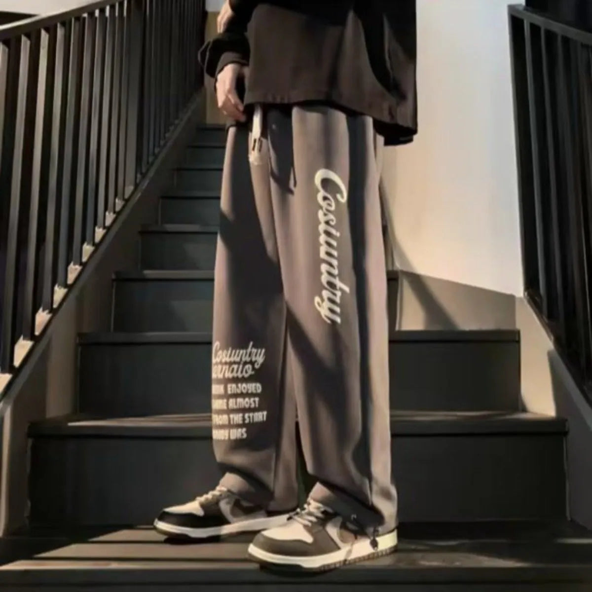 Men's Trousers Summer Fashion Casual Drawstring Printing Pants Solid Color Breathable  Straight Drawstring Pants Streetwear Men