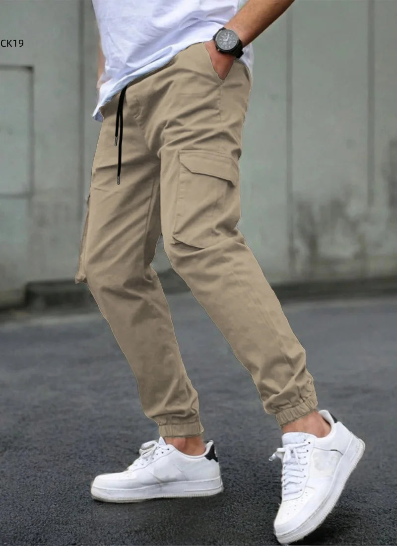 Men's Cargo Pants Sweatpants Outdoor Bunched Long Trousers Casual Autumn Multi-Pocket Durable Workwear Male Trousers