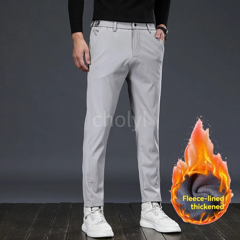 Men's Fleece-Lined Casual Trousers New Winter Collection Thickened Warm Business Pants Slims Your Silhouette Straight-Leg Trouse