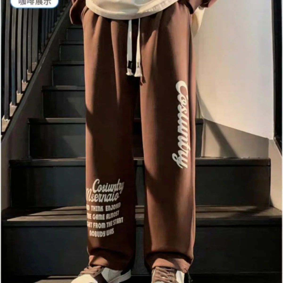 Men's Trousers Summer Fashion Casual Drawstring Printing Pants Solid Color Breathable  Straight Drawstring Pants Streetwear Men