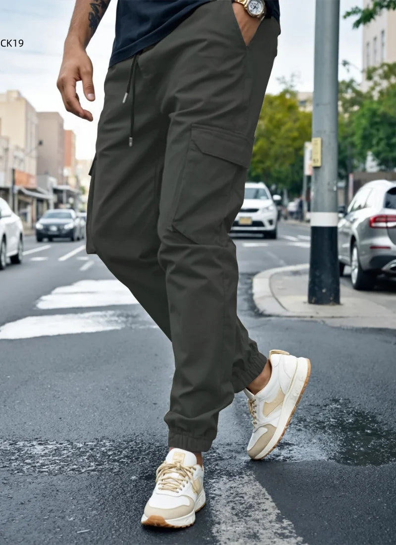 Men's Cargo Pants Sweatpants Outdoor Bunched Long Trousers Casual Autumn Multi-Pocket Durable Workwear Male Trousers